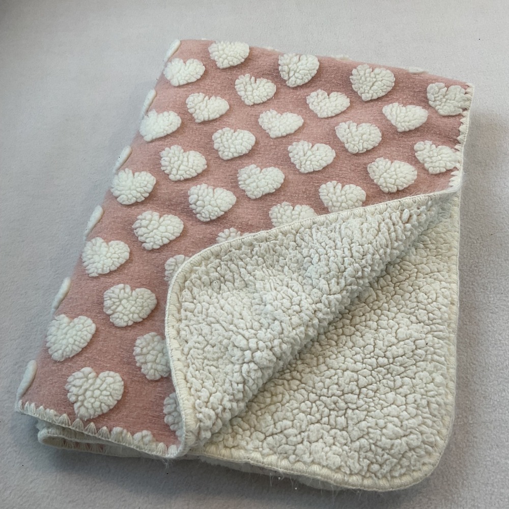 Chickpea Pink Sherpa Heart‎ Fleece Baby Blanket 30x40 Nursery Plush Soft Pink